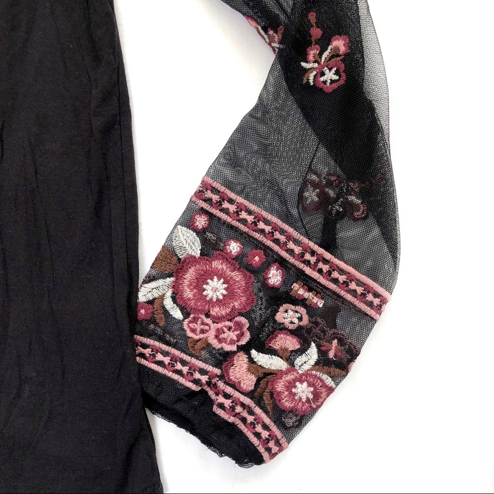 Maurices Floral Sheer Embroidered Sleeve Top - Picture 4 of 6